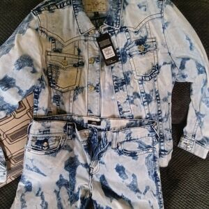 True Religion Blue & White Acid-Wash Denim Jacket and Jeans Set
